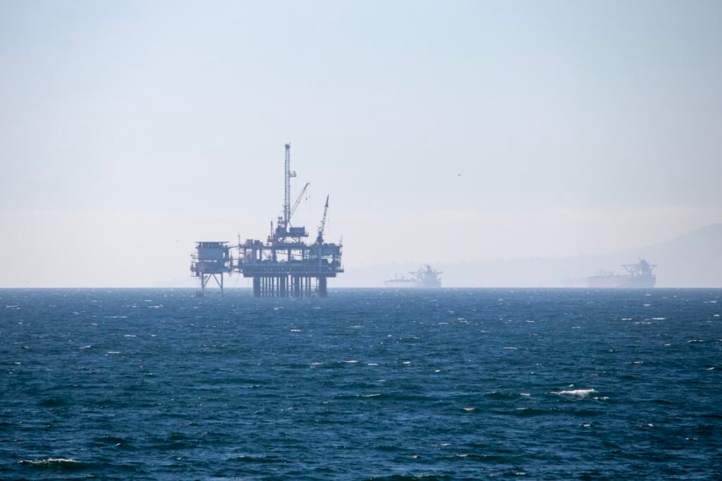 Offshore oil rig in the ocean — energy geopolitics and global supply chains